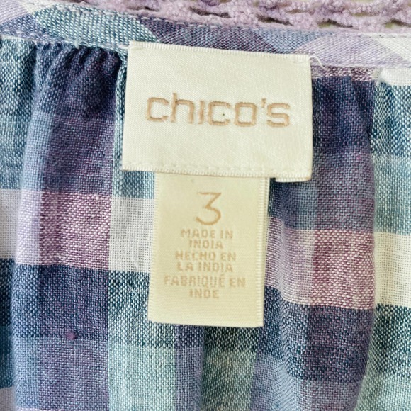 Chico's Linen Blue and Purple Checkered Blouse - Picture 7 of 11